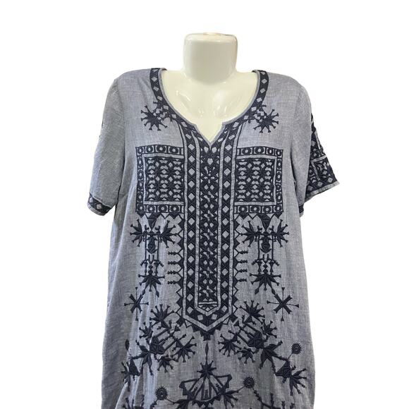 Rose & Rose Anthropologie Chambray Crochet Design Cotton Boho Casual Dress SZ L - Picture 4 of 11